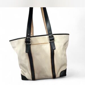 Coach Cream Canvas Tote with Black Trim